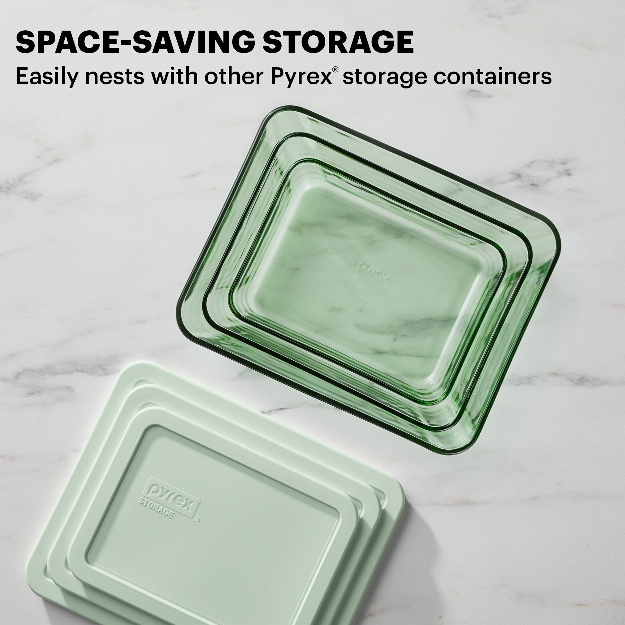 Pyrex® Simply Store® Tinted 6-piece Rectangle Storage Set with Plastic Lids, Green