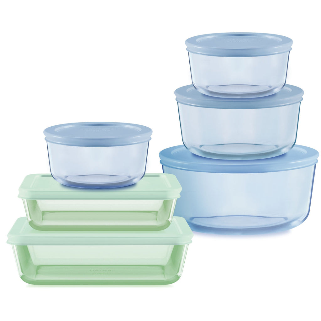 Pyrex® Simply Store® Tinted 12-piece Storage Set with Plastic Lids, Green and Blue