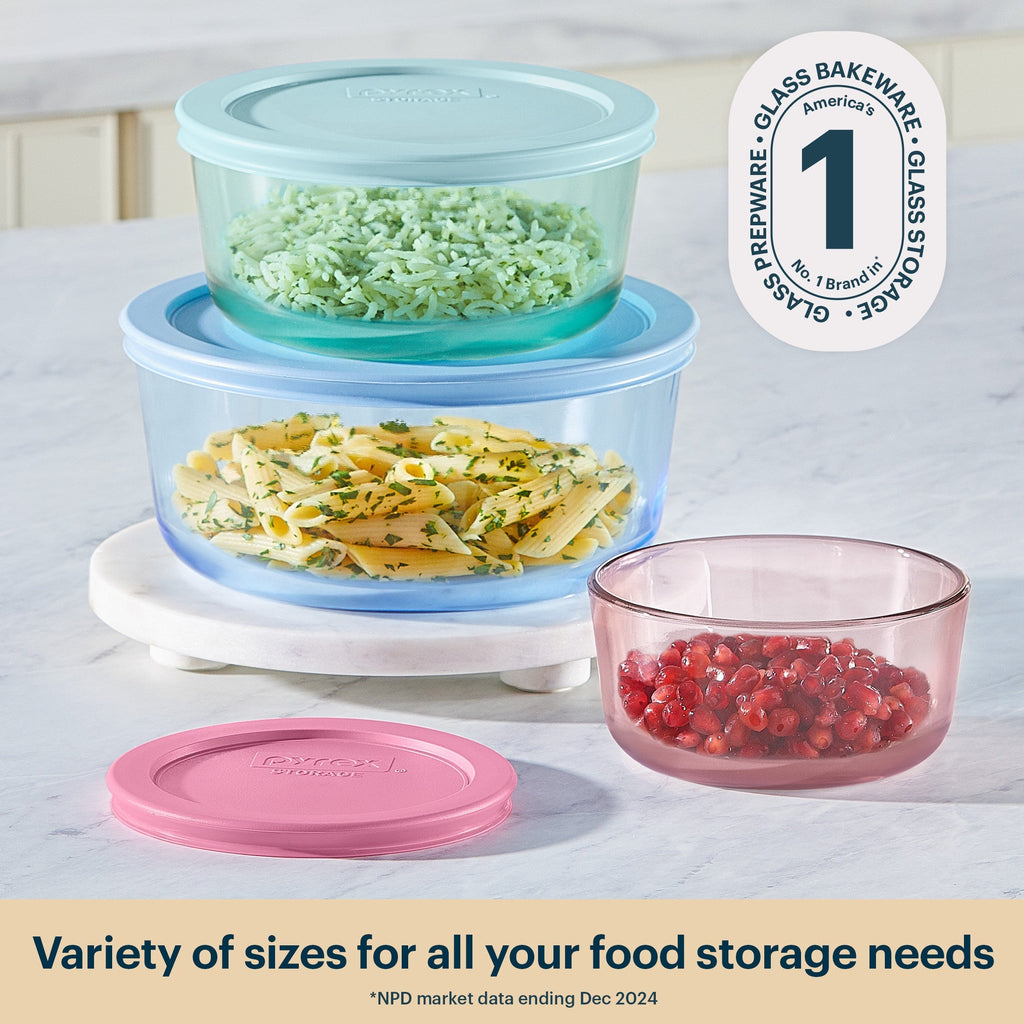 Pyrex® Simply Store® Tinted Glass Round Storage Containers, 6-pc Set, Mixed Colors
