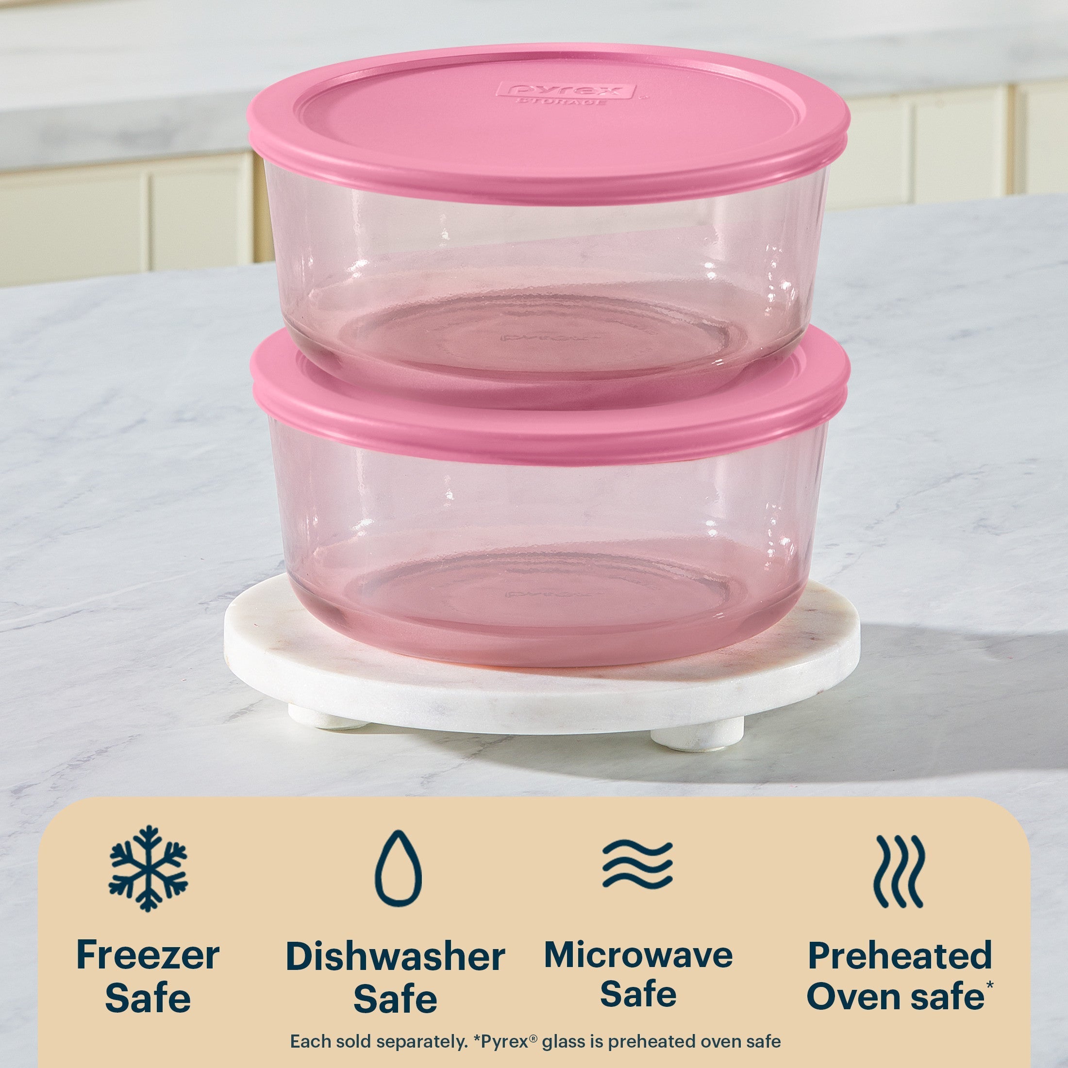 Pyrex® Simply Store® Tinted Glass 7-cup Round Storage Container with Lid, Pink
