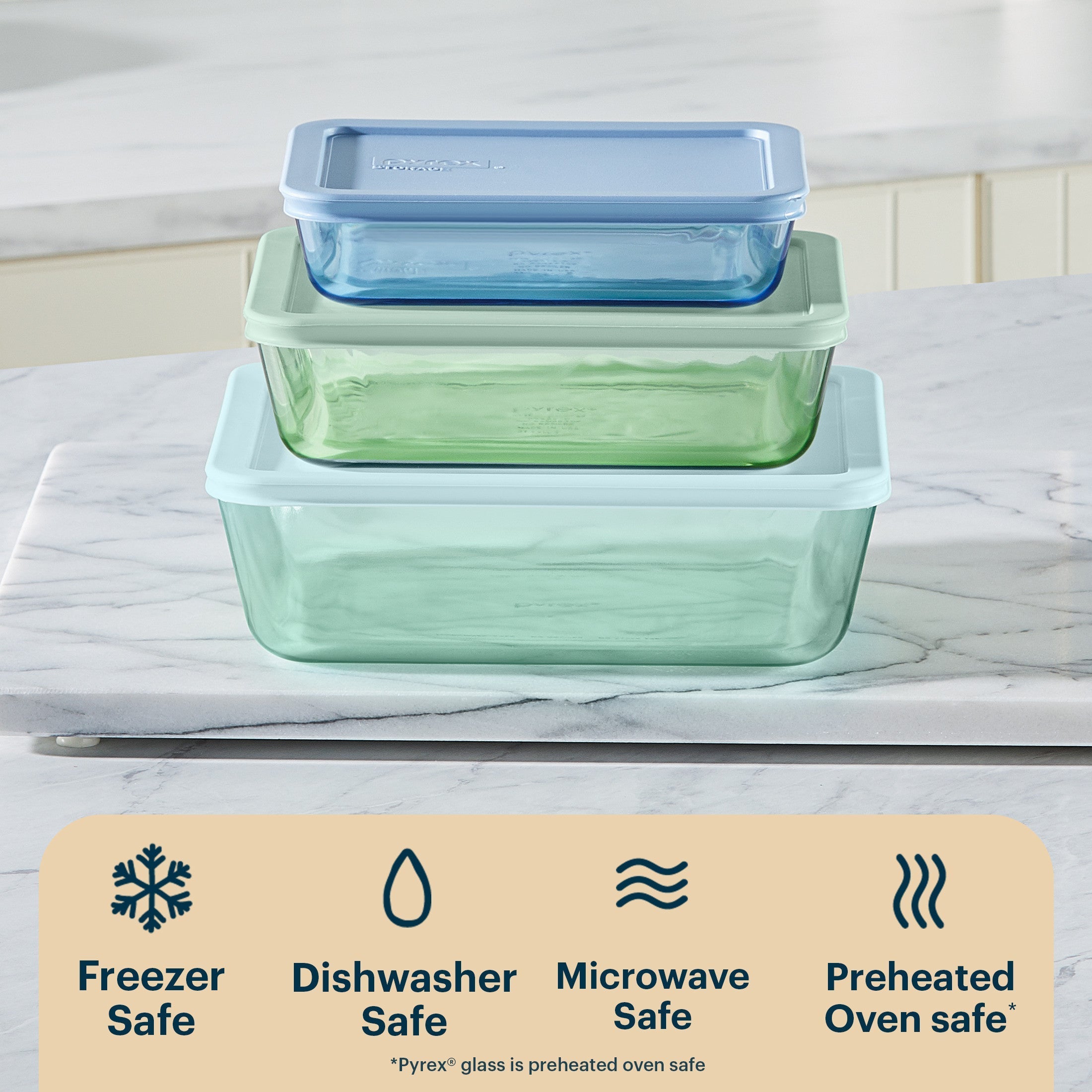 Pyrex® Simply Store® Tinted Glass Rectangle Storage Containers, 6-pc Set, Mixed Colors