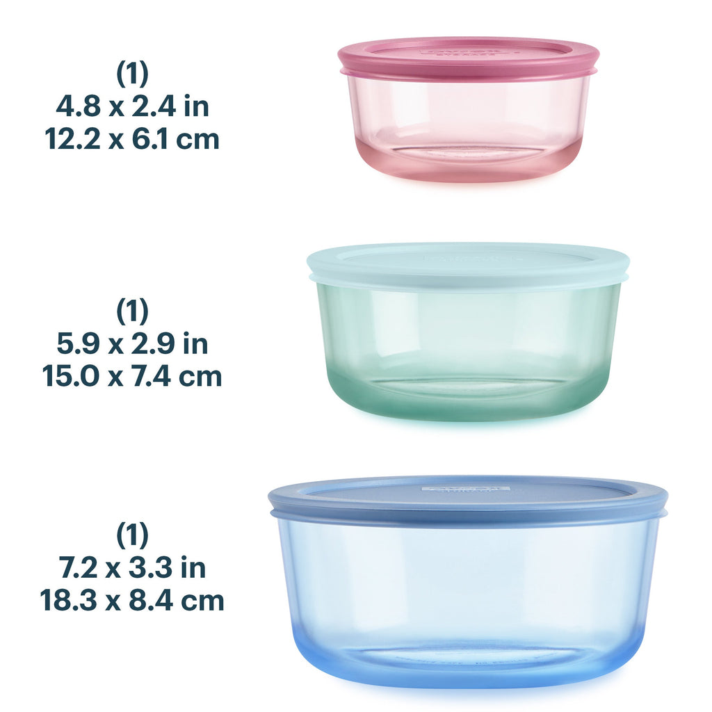 Pyrex® Simply Store® Tinted Glass Round Storage Containers, 6-pc Set, Mixed Colors