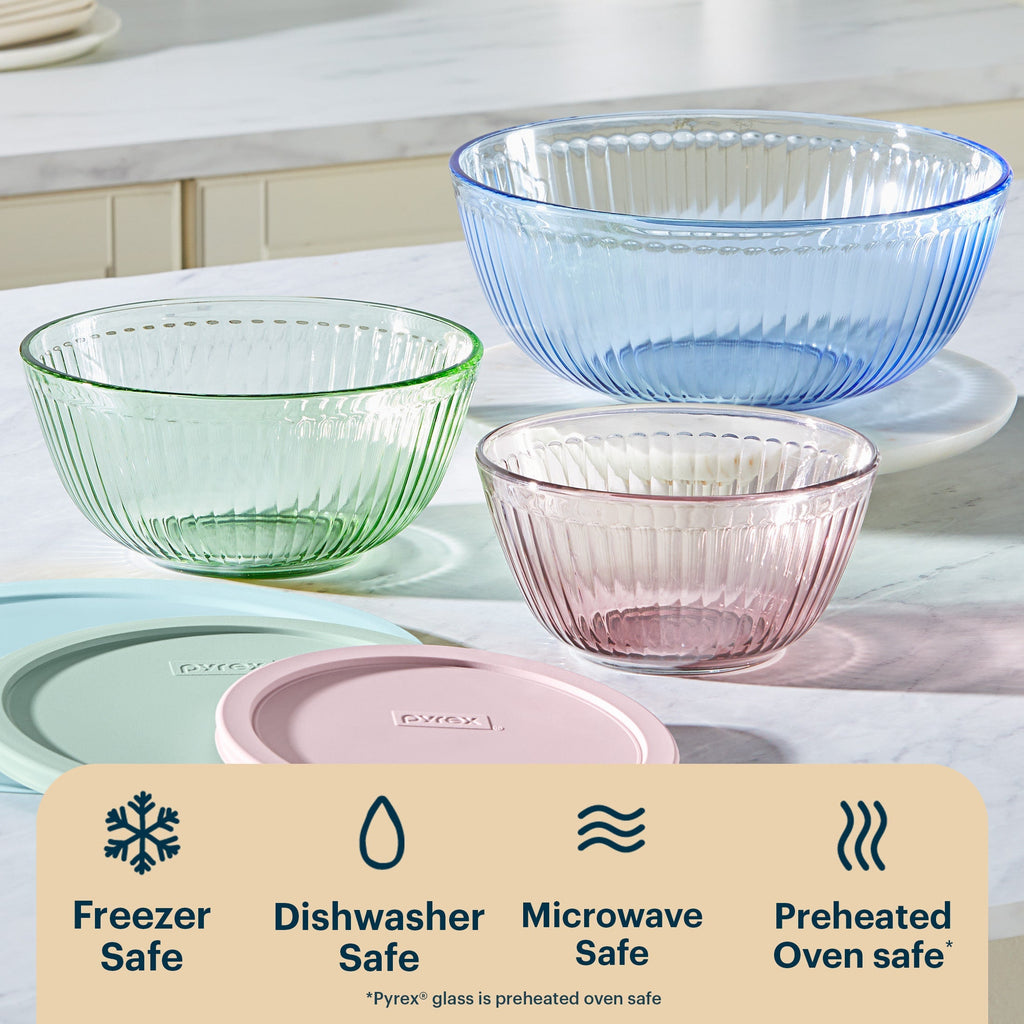 Pyrex® Sculpted Tinted Glass Mixing Bowls with Lids, 6-pc Set, Mixed Colors