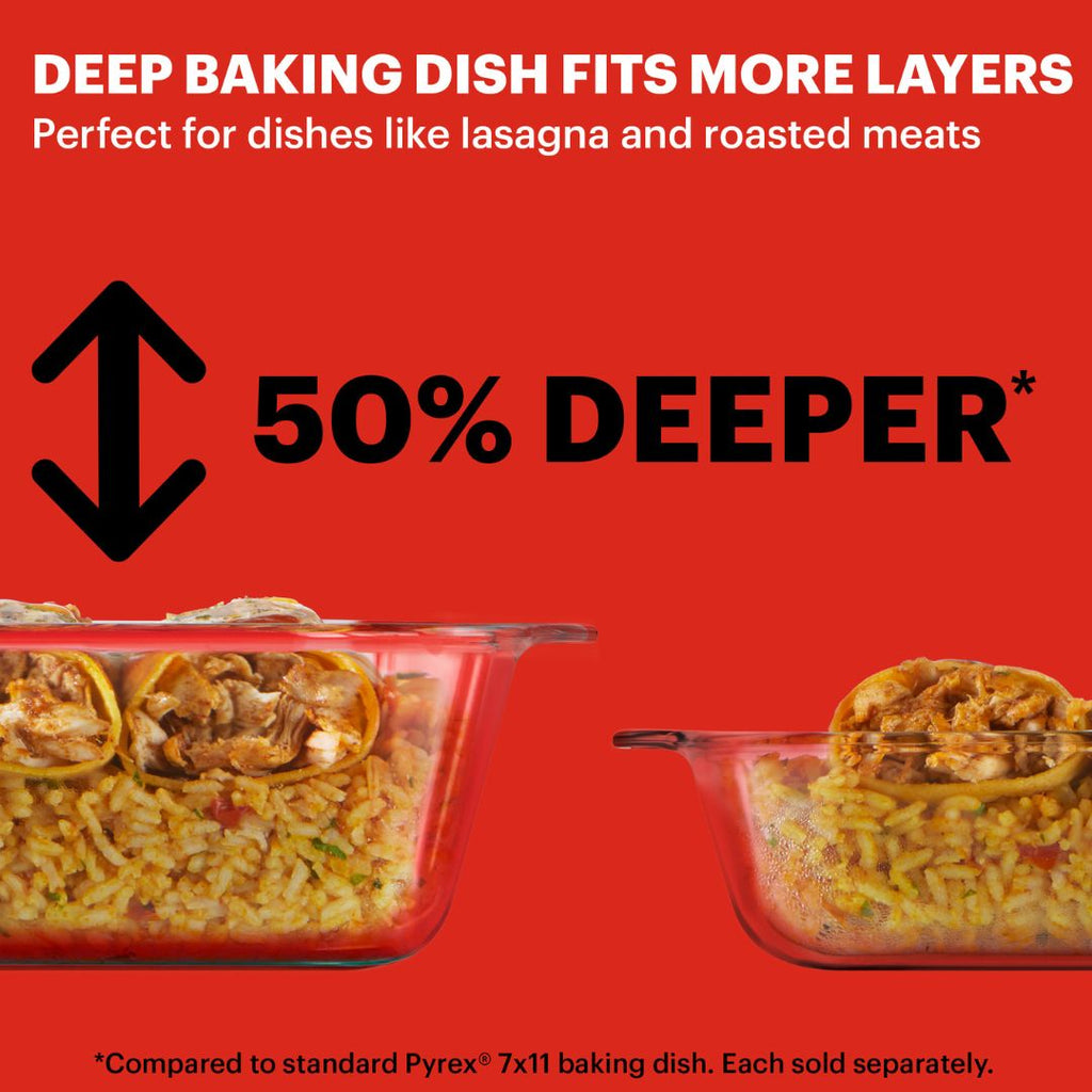 Pyrex® Deep 9 x 13" Rectangular Glass Baking Dish with Blue Lid