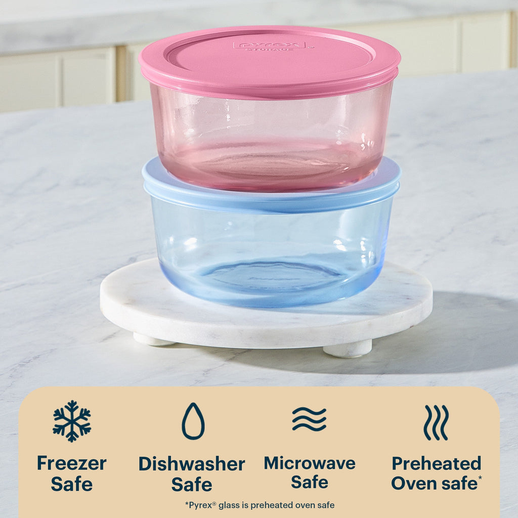 Pyrex® Simply Store® Tinted Glass 4-cup Round Storage Containers, 4-pc Set, Mixed Colors