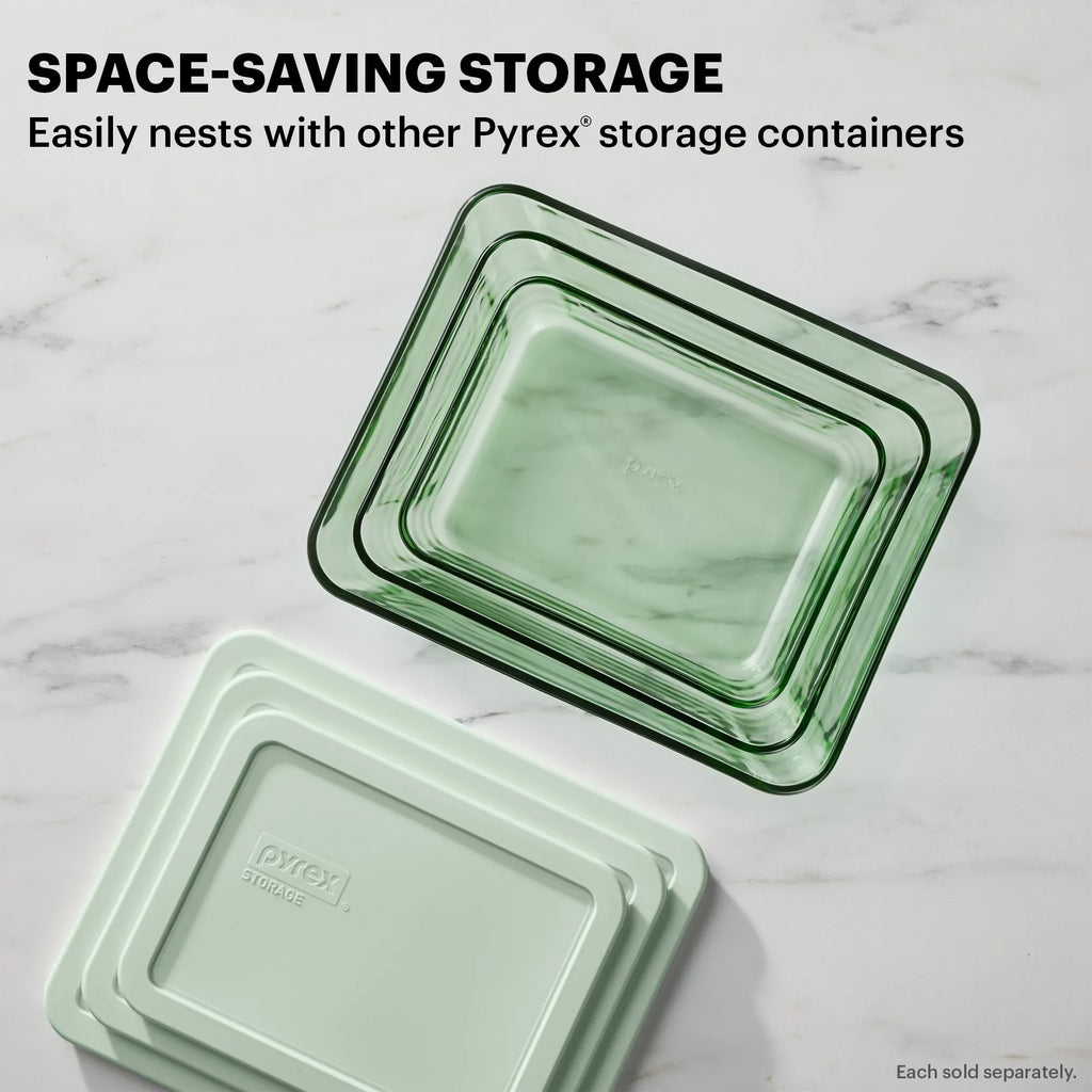 Pyrex® Simply Store® Tinted 11-cup Rectangle Storage with Green Plastic Lid
