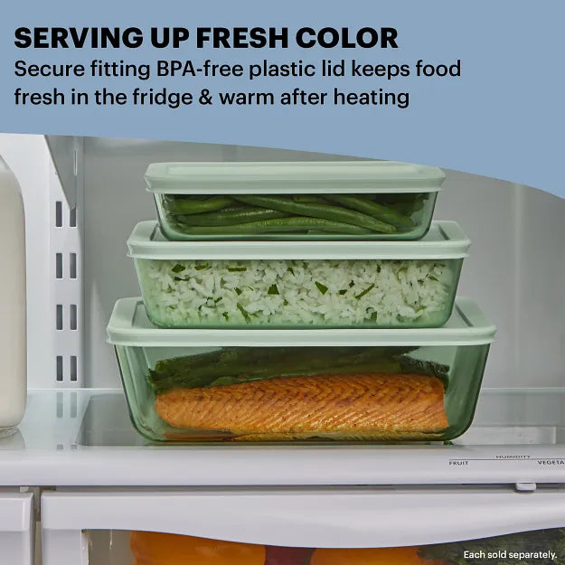 Pyrex® Simply Store® Tinted 4-piece Rectangle Storage Set with Green Plastic Lids