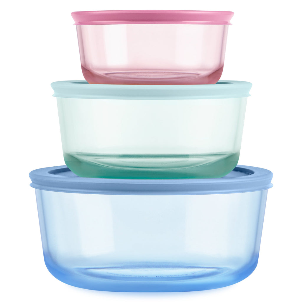 Pyrex® Simply Store® Tinted Glass Round Storage Containers, 6-pc Set, Mixed Colors
