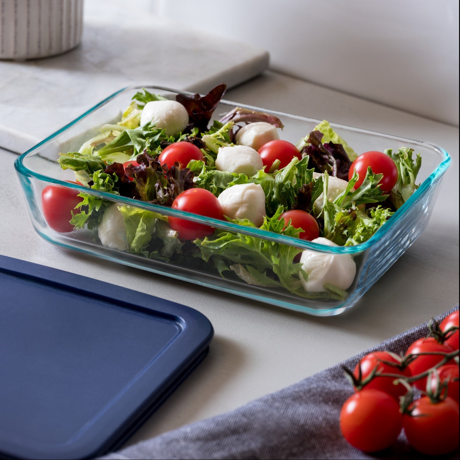 Pyrex® Simply Store® 6-cup Rectangular Glass Food Storage Container with Blue Lid
