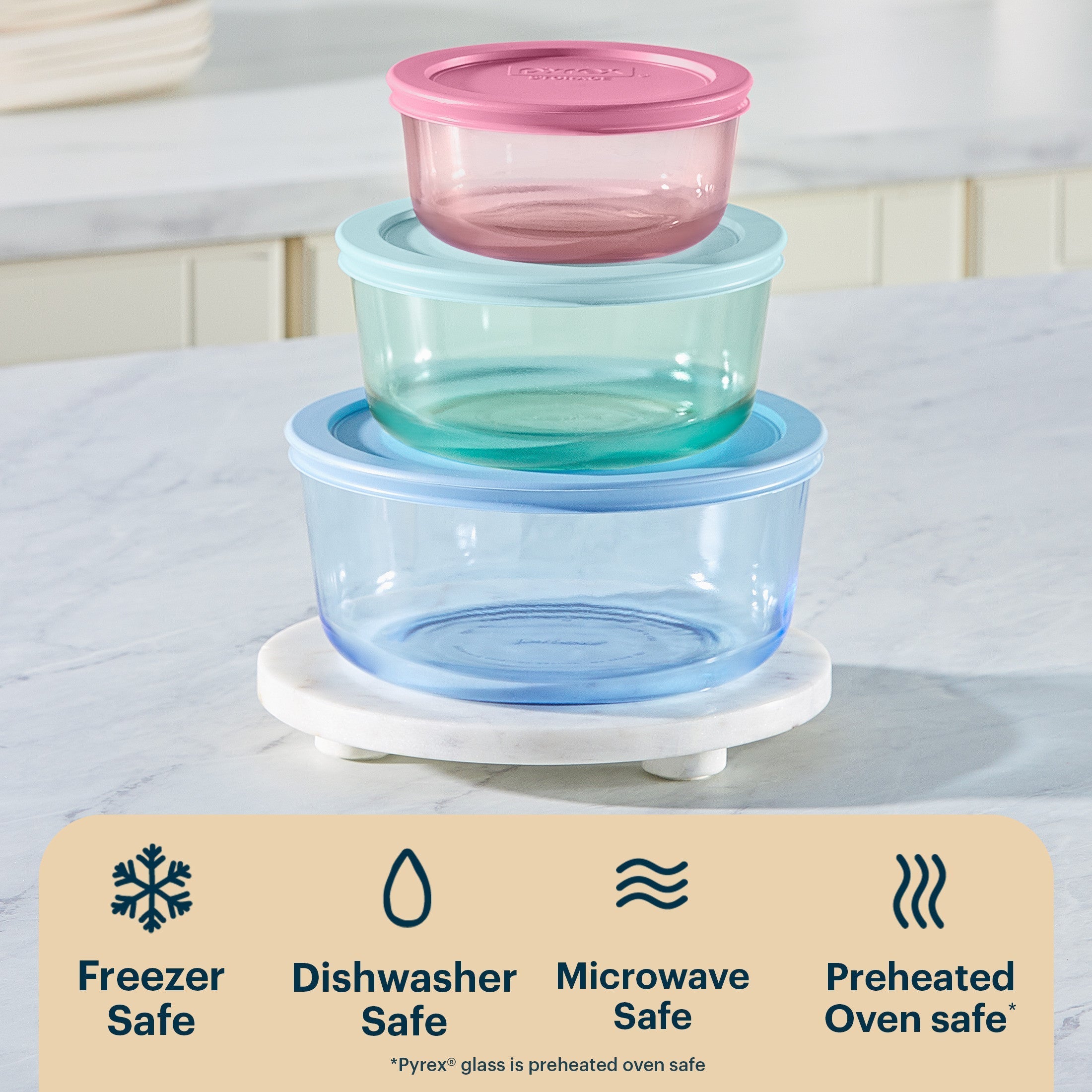 Pyrex® Simply Store® Tinted Glass Round Storage Containers, 6-pc Set, Mixed Colors