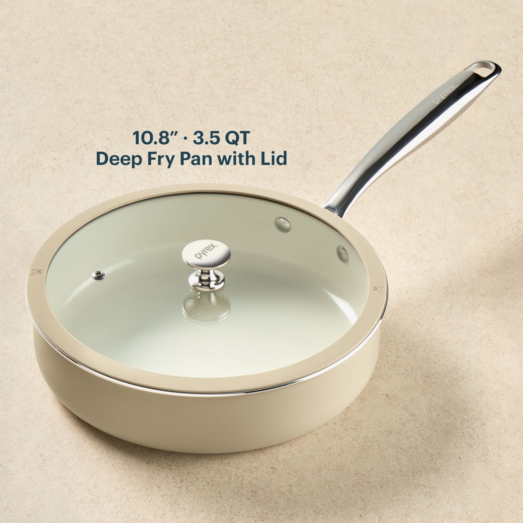 Pyrex® Ceramic Cookware 10.8-in/3.5qt Deep Fry Pan with Lid