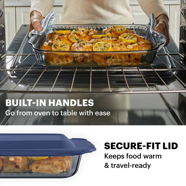 Pyrex® Colors Sculpted Tinted 4-piece Baking Set with Plastic Lids, Smoke