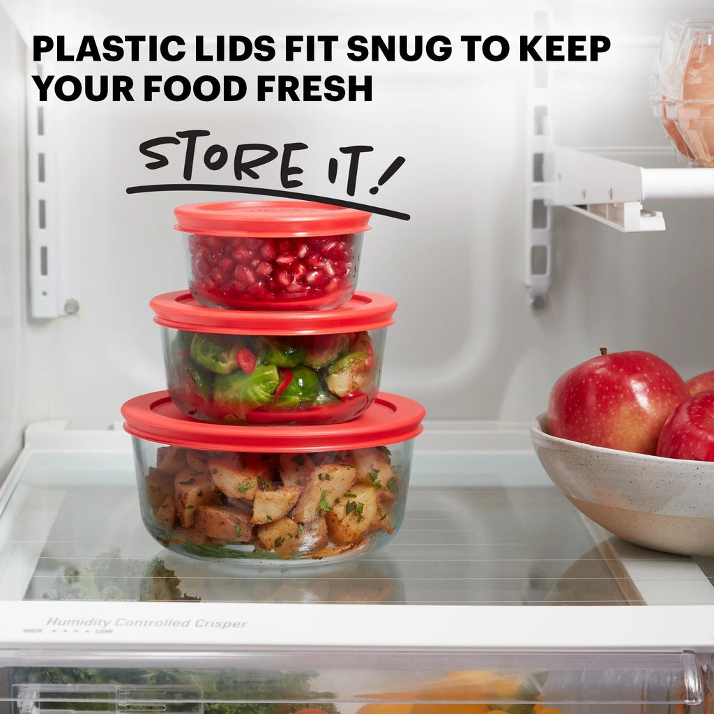 Pyrex® Simply Store® 6-piece Round Glass Storage Set with Red Lids
