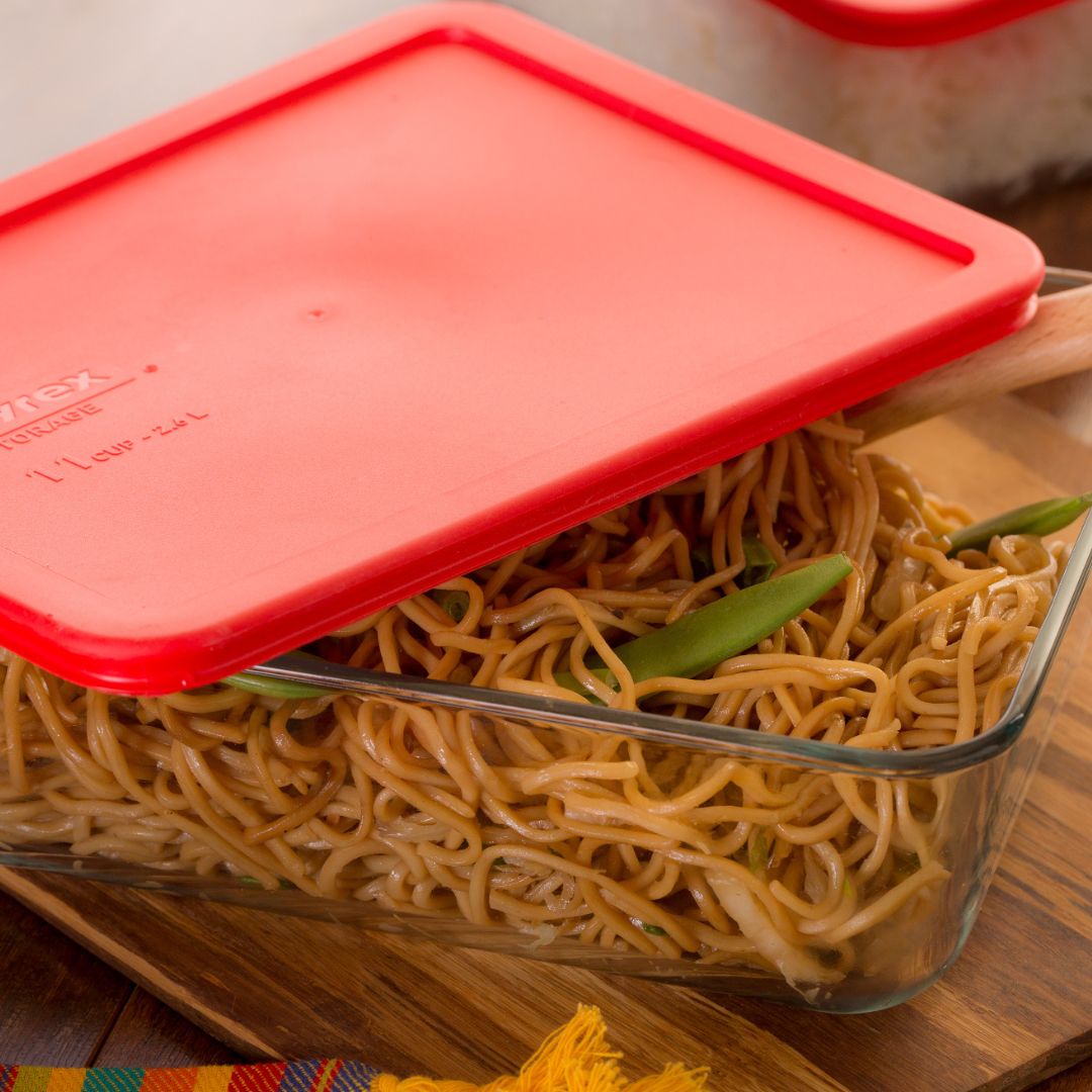Pyrex® Simply Store® 11-cup Rectangular Glass Food Storage Container with Red Lid